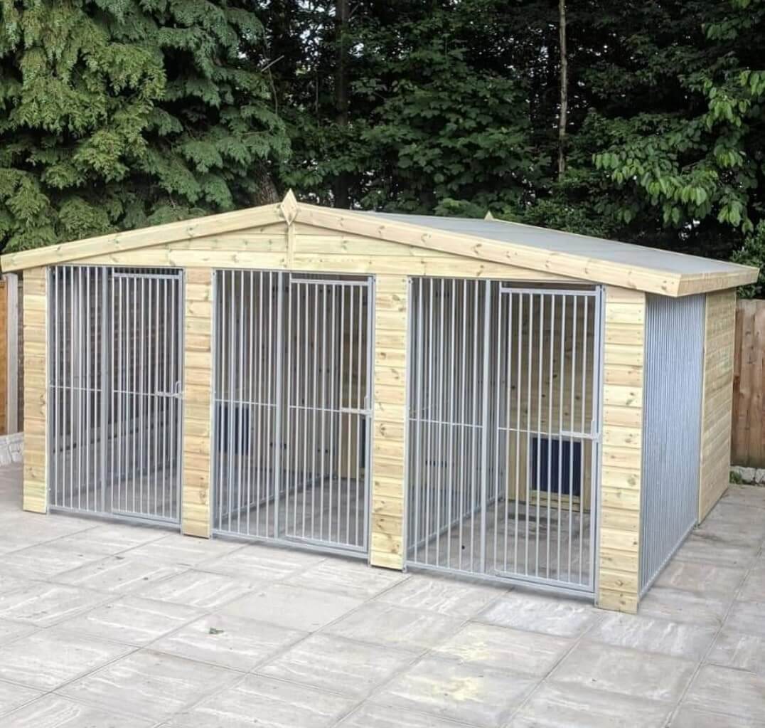 Benchmark Dog Kennel with Apex Roof Triple 12 x 14ft Premium Wood Range